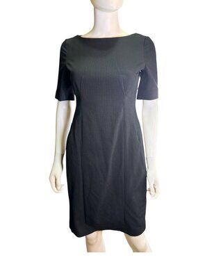 Brooks Brothers Womens Black Sheath Dress 4P Seersucker Office  Mid-Sleeve EUC